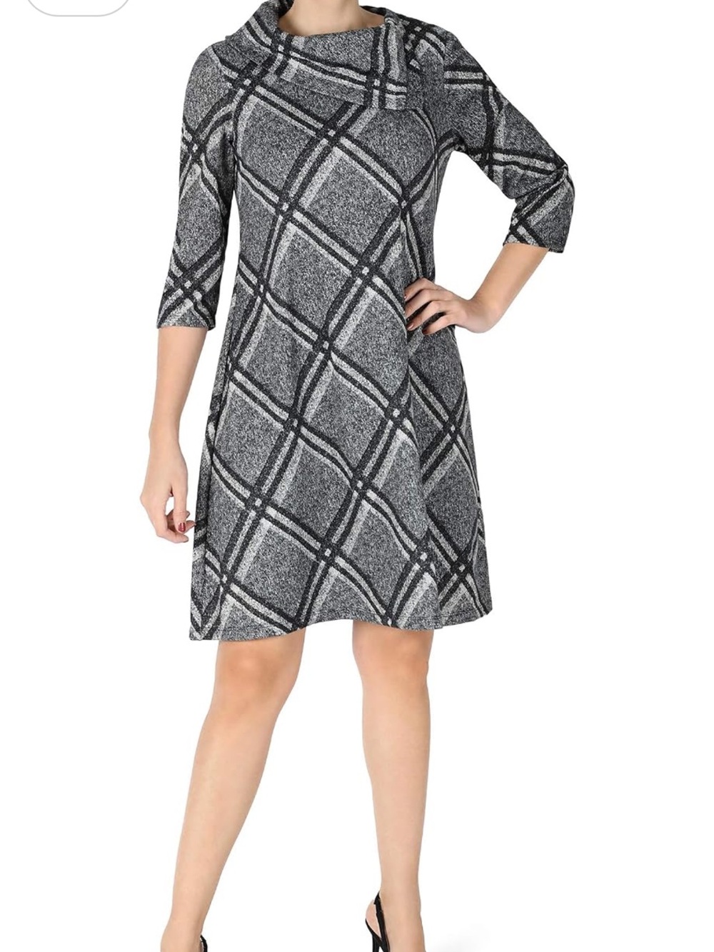 Sandra Darren Women's 3/4 Sleeve Split Neck Fit & Flare Hacci Knit Dress NWT